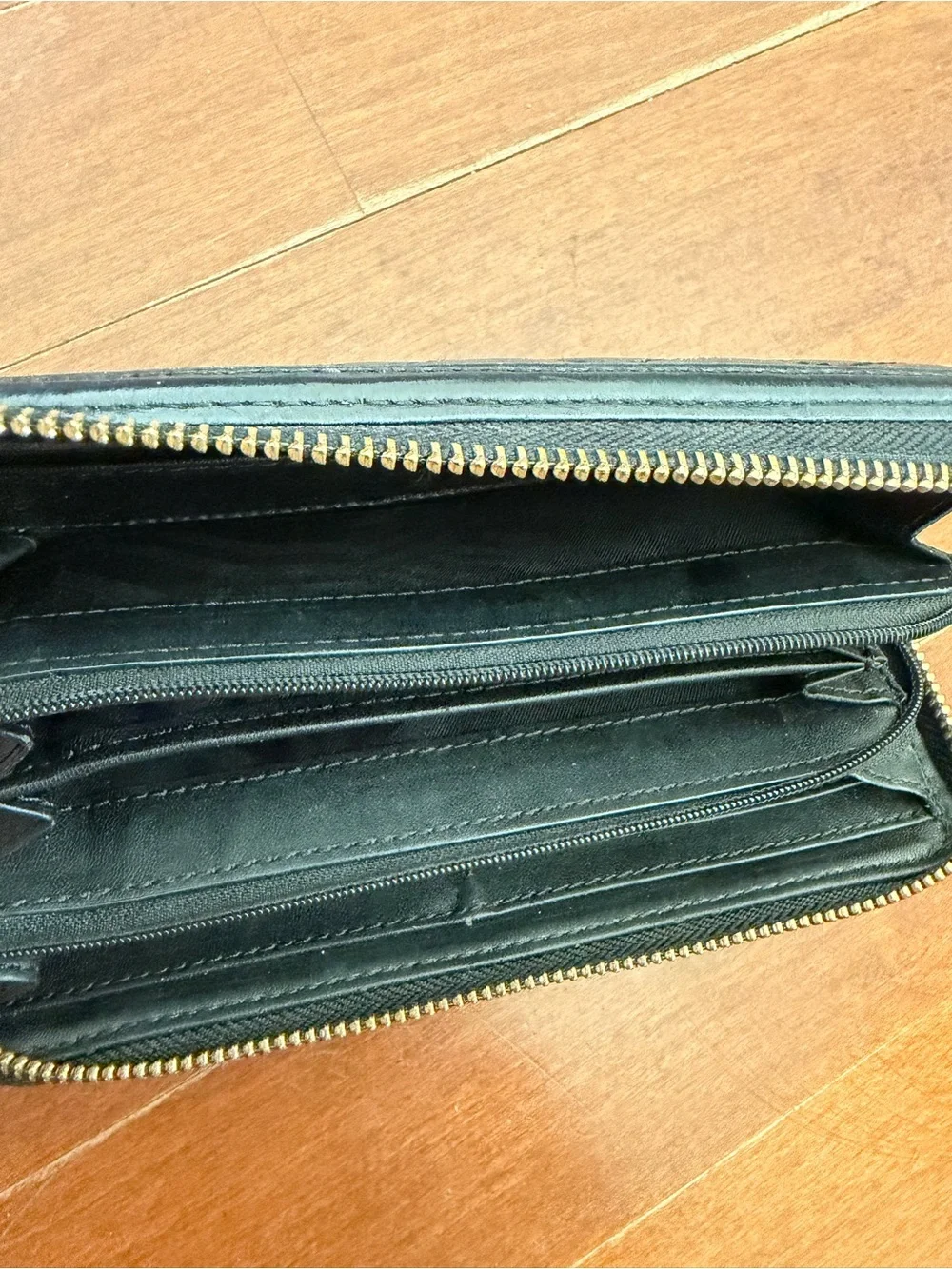 Rebecca Minkoff Black Quilted Zip Wallet with Gold Plate